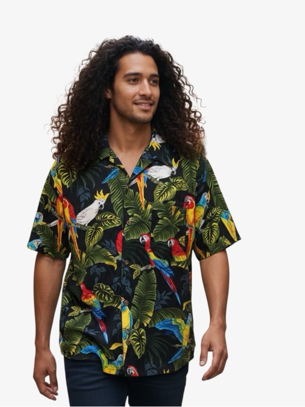 Bill Blass Vintage Hawaiian Parrot Tropical  Multicolor Button Up Shirt Size XL